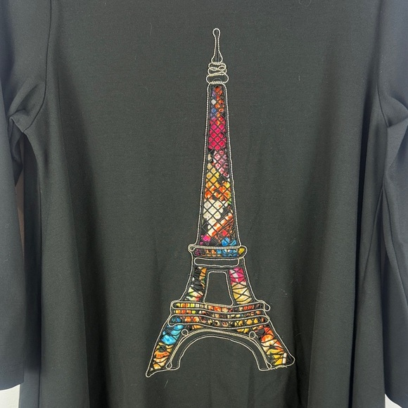 GIVFNXIY Black Eiffel Tower Patterned Layer Floral 3/4 Sleeve Tunic Top XXL - Picture 6 of 13